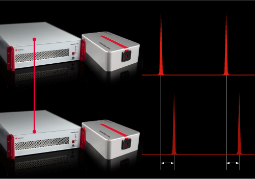 The picture shows an optically synchronized laser system for multi-color non-linear microscopy, calles FemtoFiber ultra dual-color.