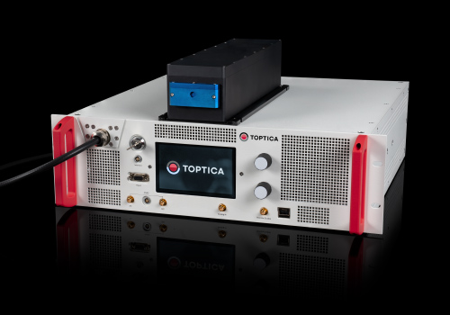 TOPTICA Photonics high-performance fiber laser with display for power and current readings, industrial-grade laser device.