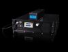 The image depicts a high-power infrared fiber laser amplifier from TOPTICA. The device has a sleek, black, rack-mounted design with a prominent digital display on the front panel. The display shows output power (45.00 W) and current (8.50 A). The unit features a large knob, ventilation grills, and an input/output connection port on the front side.